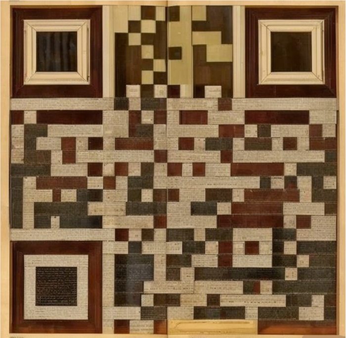 The Agatha Christie QR code artwork, mosaic panels reading as a scannable code